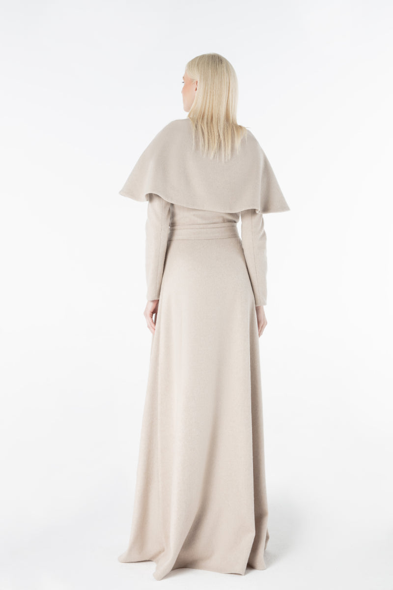 Lili Blanc cashmere wrap maxi skirt in soft, elegant fabric with a flowing design and wrap-around style.