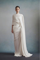White Plan Ethereal Drape Gown with flowing fabric and elegant design, perfect for formal occasions.