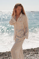 Multicolor striped Little Heart long pajama set for kids by Not Just Pajama, featuring soft fabric and comfortable fit.