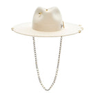 Ecru gold London hat with 24K gold-plated accessories by LE SH KA, featuring a stylish wide-brim design and elegant details.