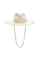 Ecru gold London hat with 24K gold-plated accessories by LE SH KA, featuring a stylish wide-brim design and elegant details.