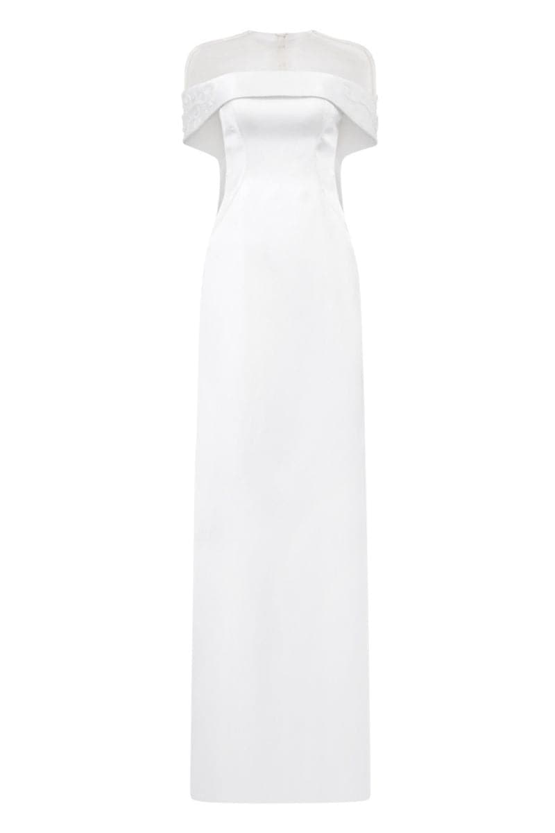 VIRGINIA WHITE SILK SATIN PEARL MAXI DRESS - CULT MIA