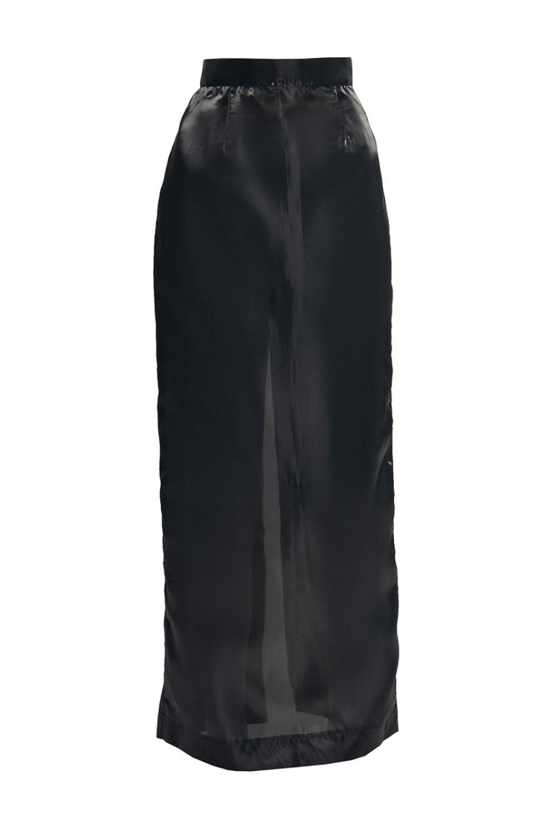 BLACK ORGANZA MAXI SHIRT WITH BLACK SLIT - CULT MIA