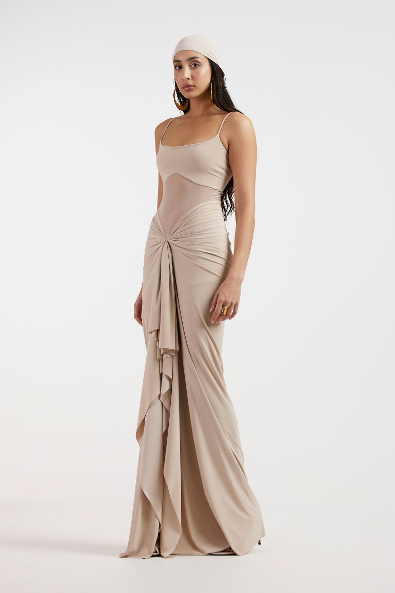 ASTRID DRAPED BEIGE GOWN - CULT MIA