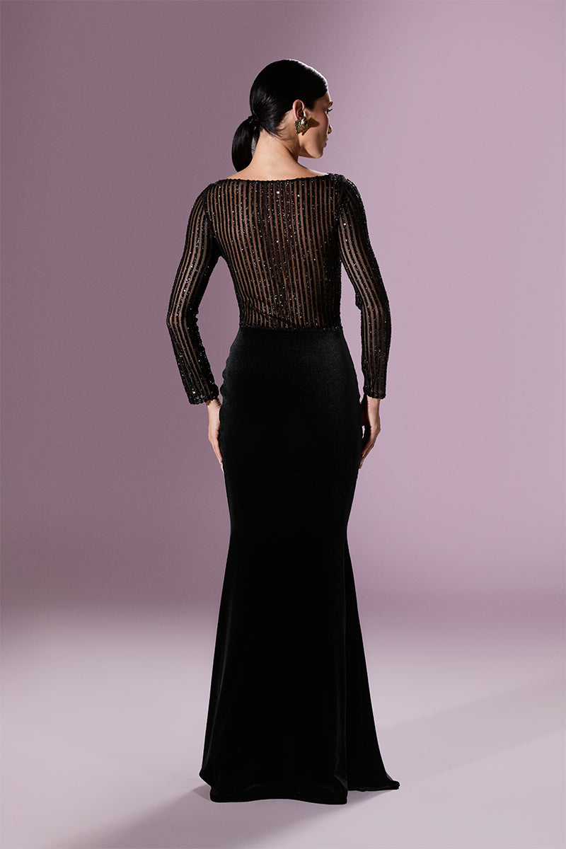 Nur Karaata AURELINE gown showcasing elegant, flowing fabric and intricate design perfect for formal occasions.