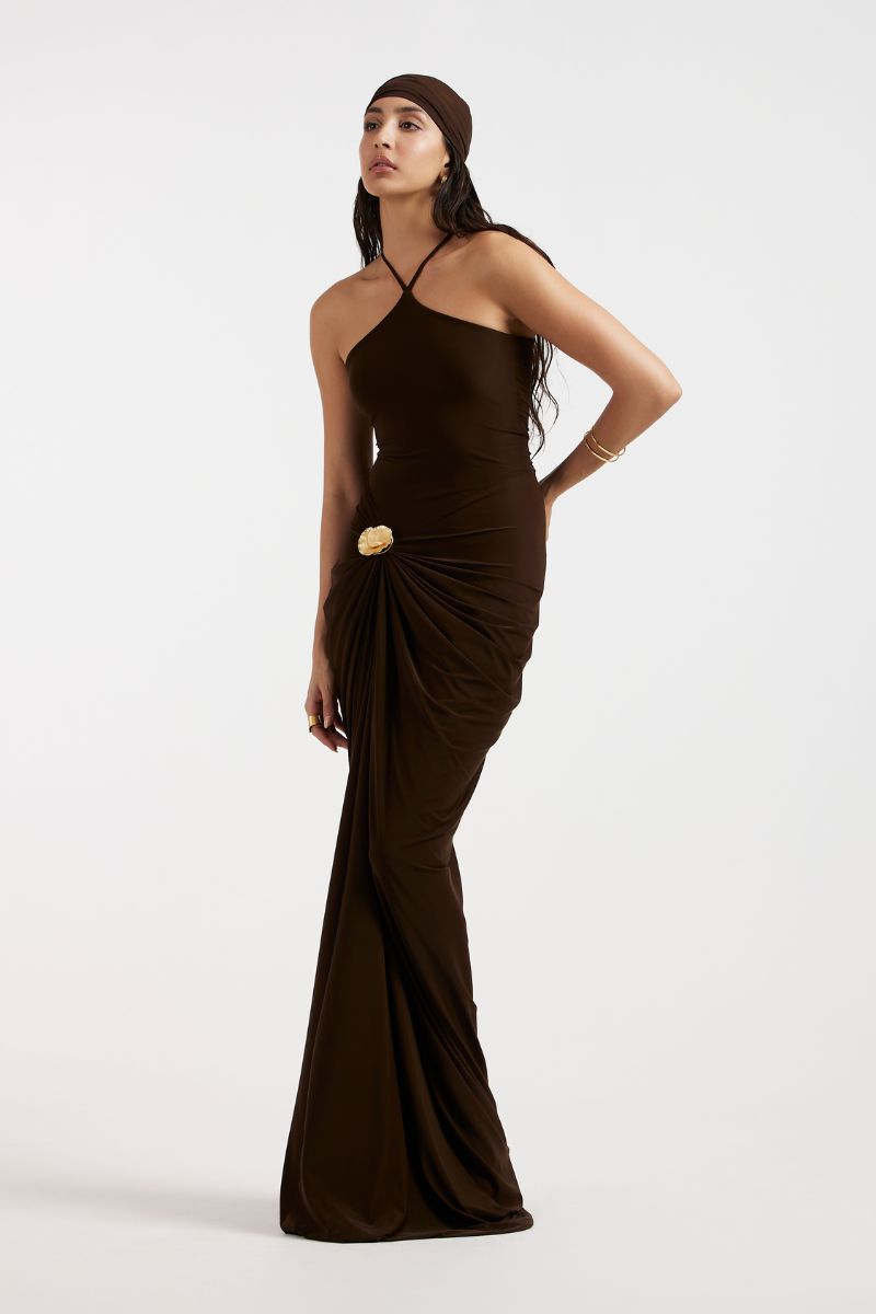 liora maxi dress LIORA Scarf Detail Maxi Dress In Black