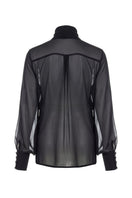 Mirel Prentice tie-neck chiffon shirt with long sleeves and elegant front tie, lightweight and flowy fabric for a sophisticated look.