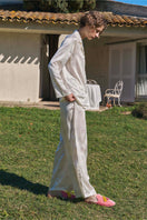 KIKI Pearl Cat 22 Momme Silk Long Pajama Set in soft, luxurious silk loungewear for comfortable evenings.