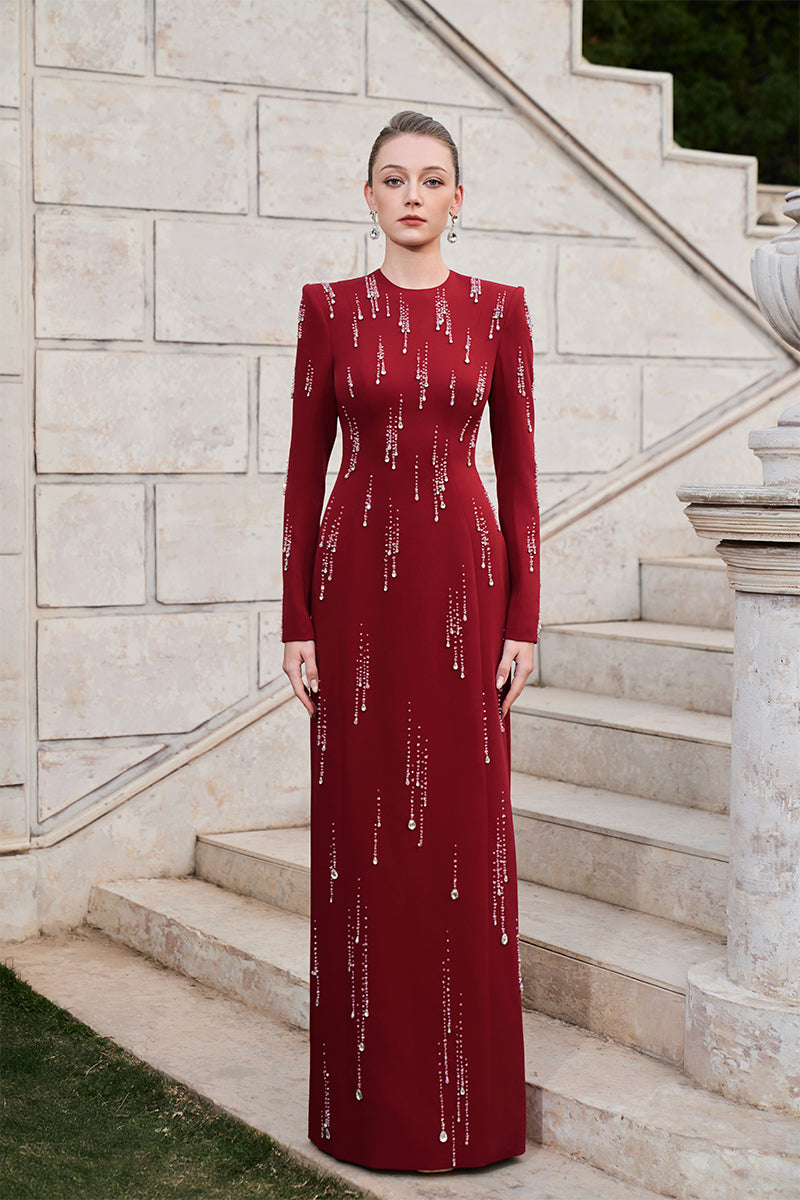 VELVET SATIN EMBELLISHED GOWN