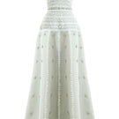 HAPPY CLOTHING CULT MIA X Terry strapless gown in soft mint gray with stone organza fabric, elegant and flowing.