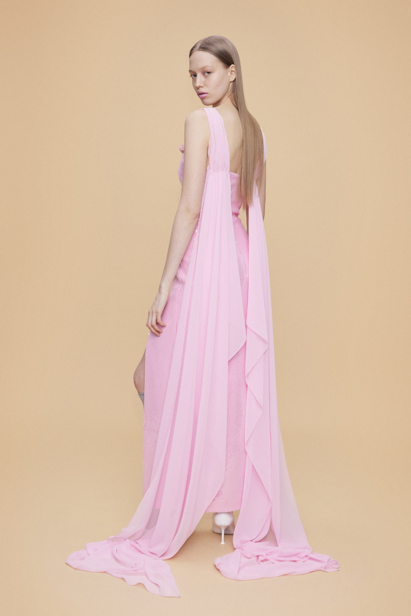SEQUINED SLIT DRESS WITH CHIFFON 2 PIECE CAPE - CULT MIA