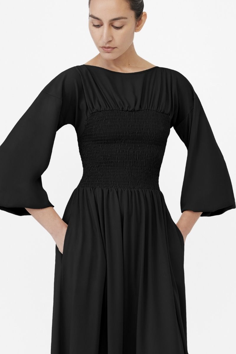 SMOCKED CUPRO MIDI DRESS - CULT MIA