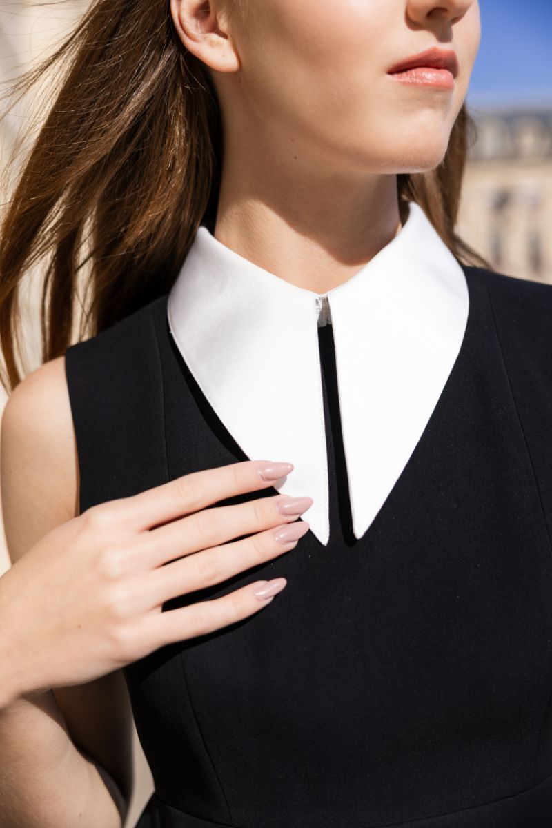 Lili Blanc black Signature Collared A-line top, stylish and versatile women's blouse with a collar and A-line silhouette.