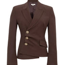 SÉLONE Oris asymmetric tailored blazer in rich chocolate color, featuring a modern fit and stylish design.