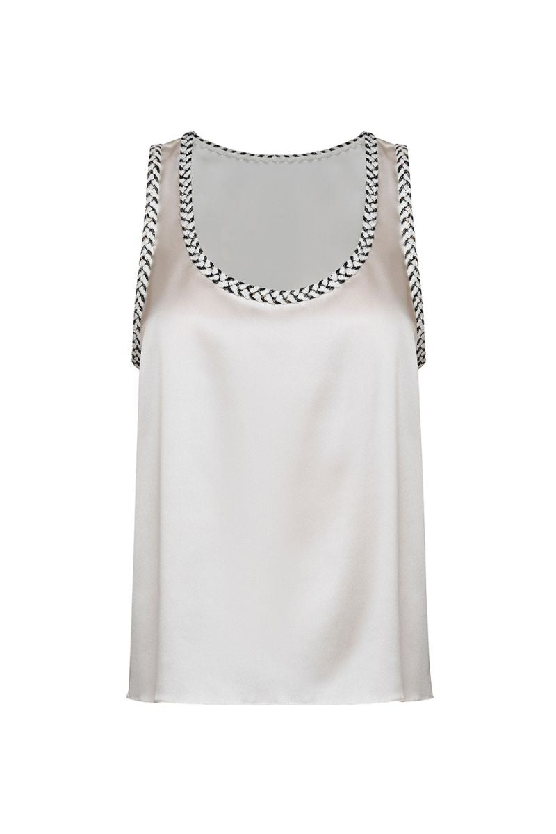 SATIN PLUNGE NECK TOP IN WHITE - CULT MIA