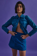 ZUT Mini Paria Skirt in blue, a stylish short skirt with a fitted waistband and sleek fabric, perfect for casual or dressy outfits.