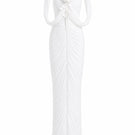 White Plan Sedley dress gown featuring elegant fabric and a flowing silhouette, displayed on a mannequin.