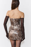 BALYKINA TIA Mini Dress Leo pattern, sleeveless style with fitted silhouette, vibrant animal print fabric for stylish summer wear.