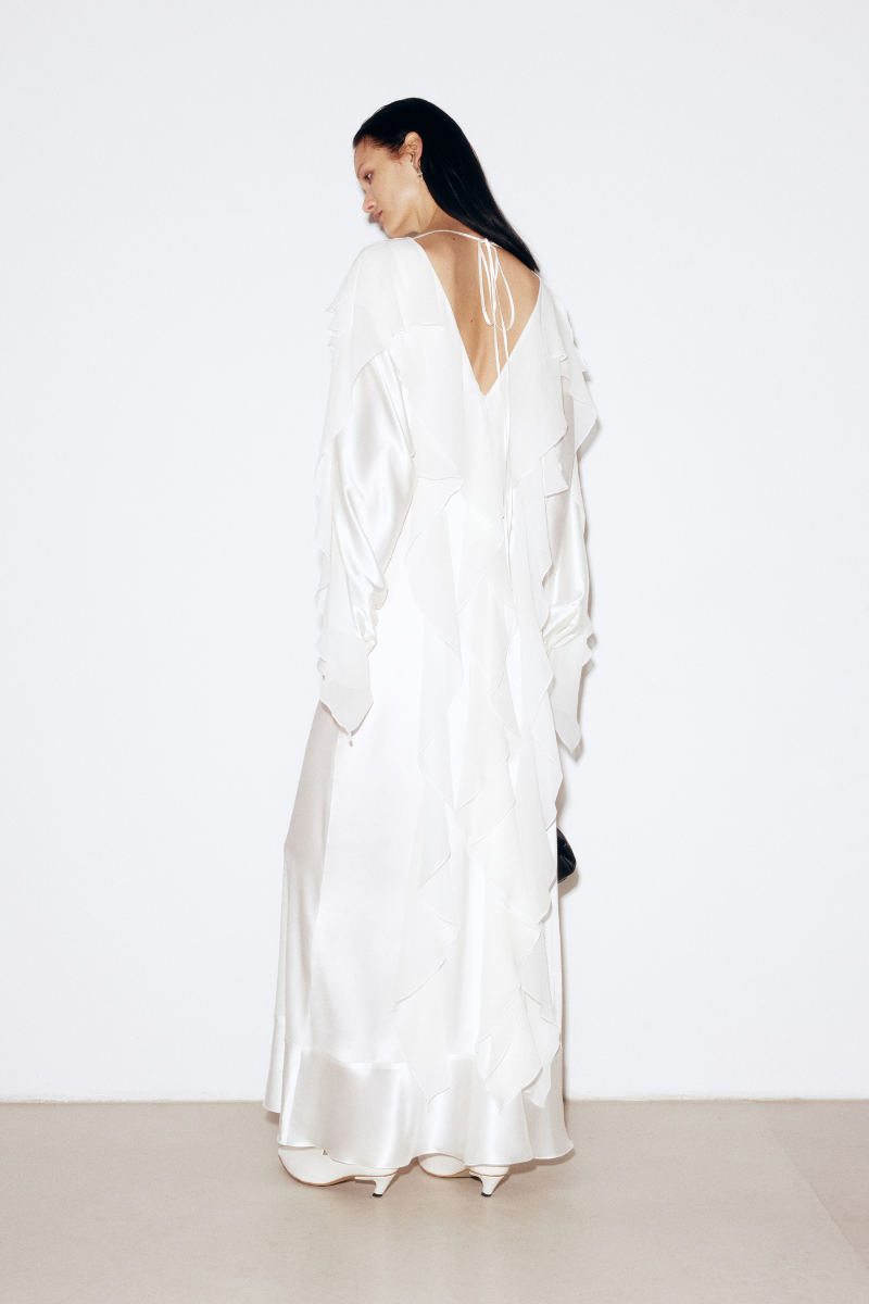 IVORY SILK AND CHIFFON MAXI DRESS - CULT MIA