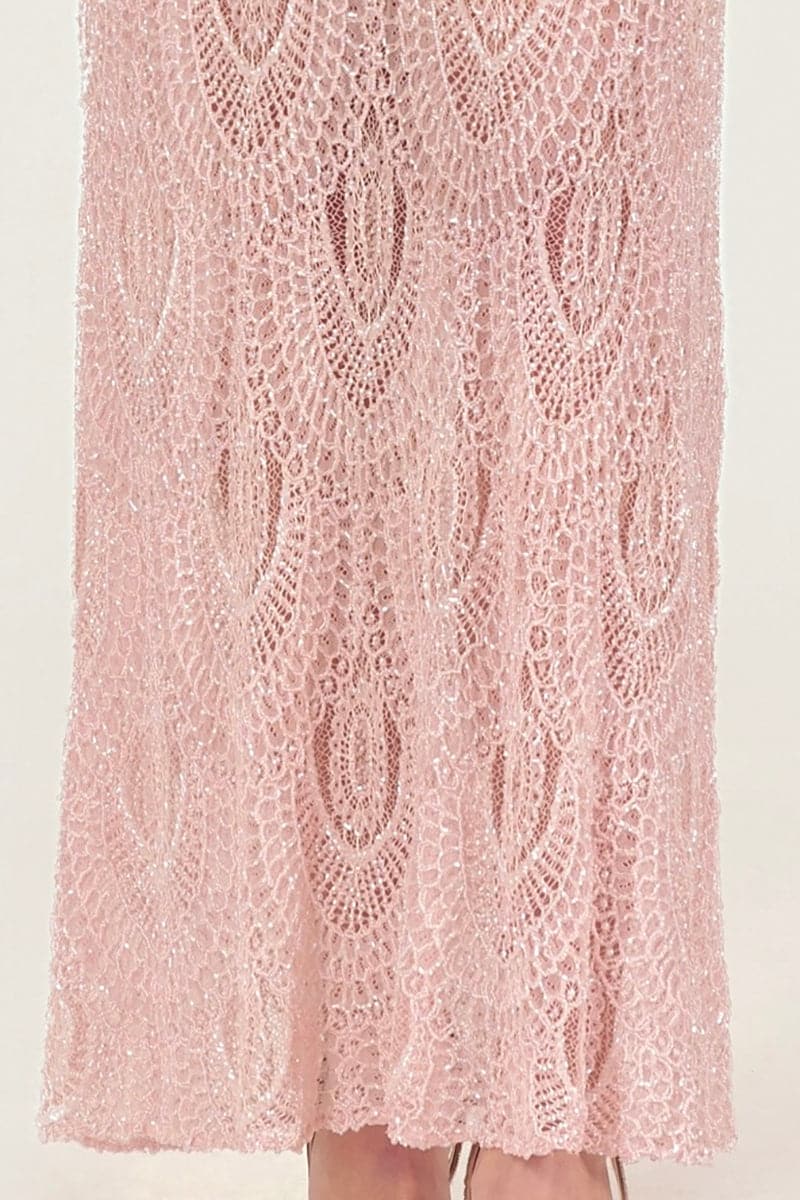 BABY PINK DELICATE LACE MAXI GOWN - CULT MIA
