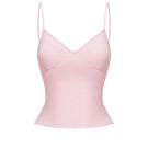 Pink Nana Jacqueline Carrie top with ruffled sleeves and V-neck, displayed on a hanger against a neutral background.