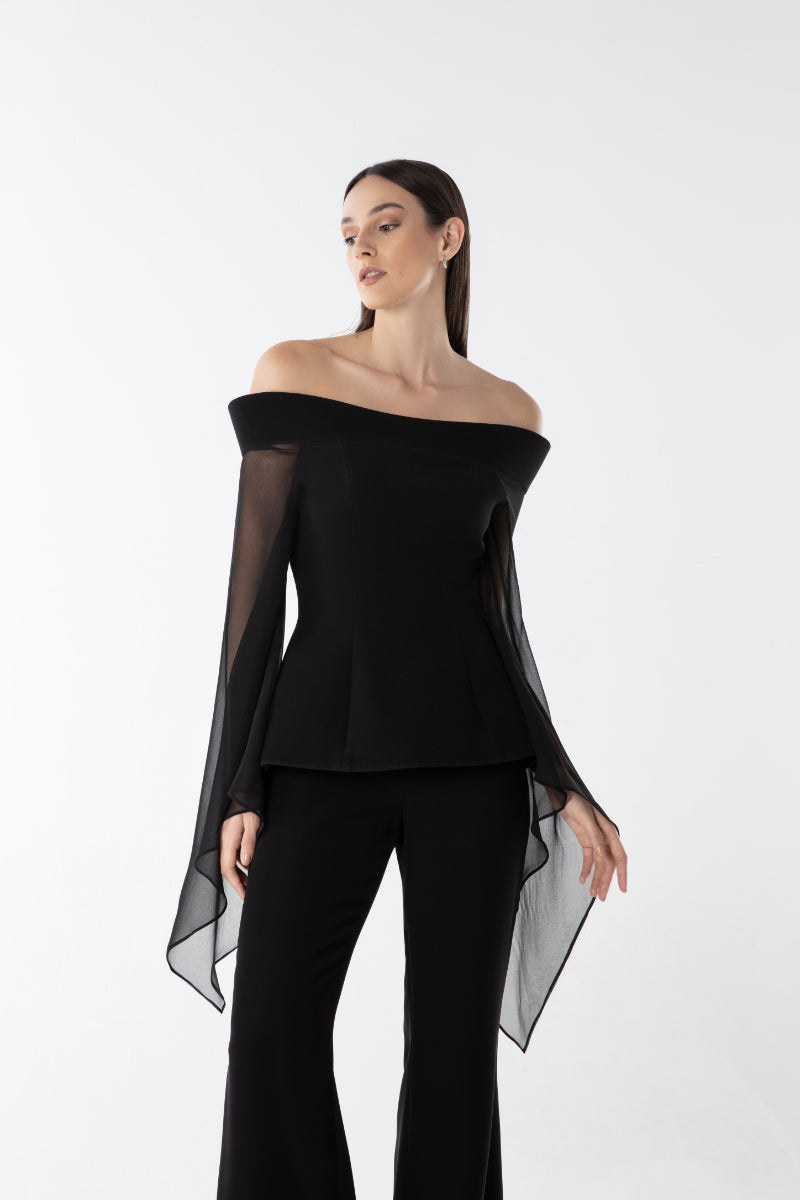 Lili Blanc Flow Veil Top, lightweight sheer blouse with flowy fabric and delicate design, perfect for stylish casual wear.