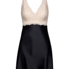 NK IMODE CULT MIA X NK IMODE Morgan black bust support chemise nightgown, sleek and fitted with adjustable straps.