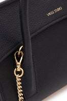 Black CELINE mini top handle bag by VIKELE STUDIO, showcasing its sleek design and compact size with top handle detail.