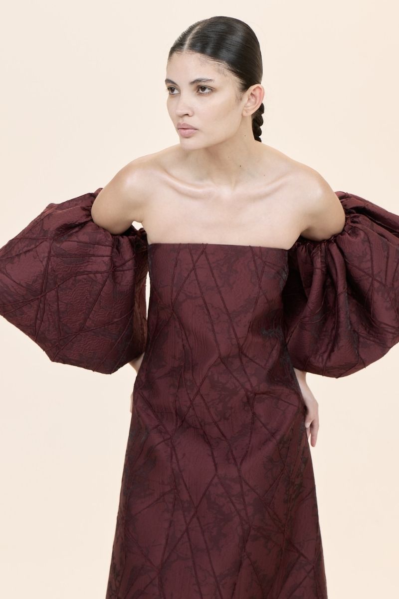Nihan Peker Mustesna gown featuring elegant fabric and detailed design, perfect for formal occasions.