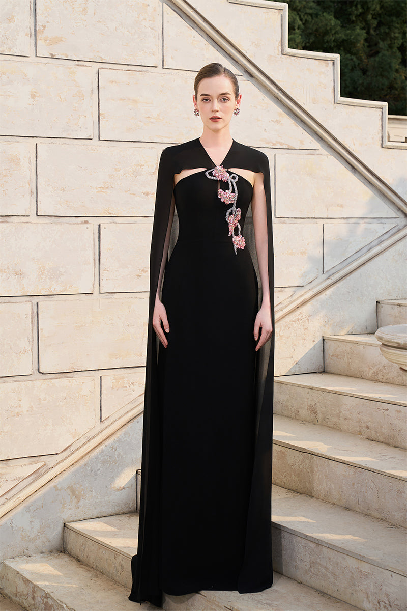 VELVET SATIN CAPE GOWN