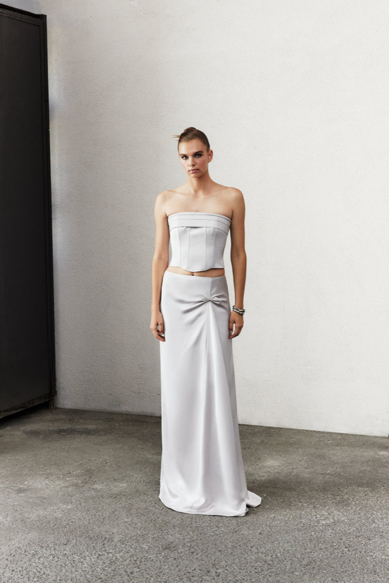 CORINNE SATIN SKIRT IN SILVER LINING - CULT MIA