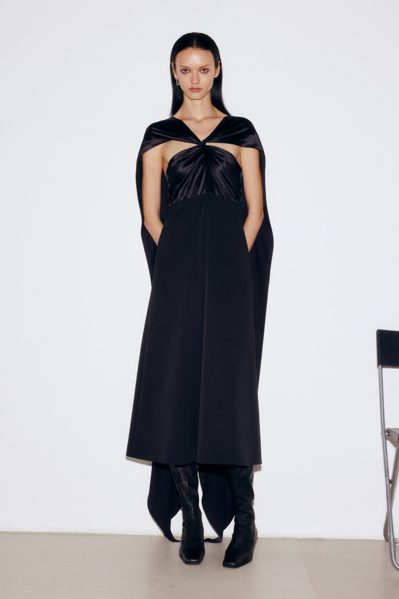 BLACK SILK AND WOOL MIDI DRESS - CULT MIA