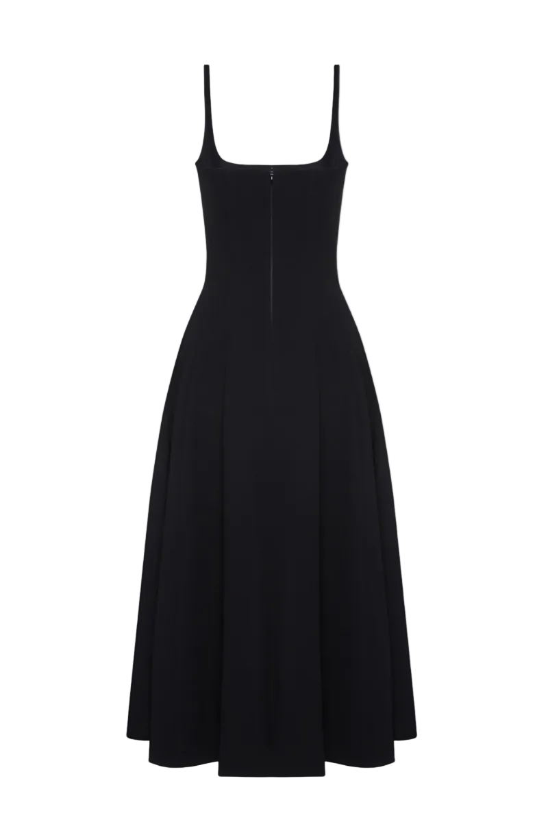 black thin strap midi dress Black V-Neck Midi Dress Adjustable Straps