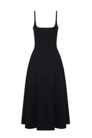 Black BALYKINA midi dress with thin straps, elegant knee-length design, perfect for stylish occasions
