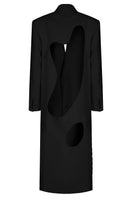 JINSUN Astral Couture wool coat displayed on a hanger, featuring a tailored fit and classic design in neutral tones.