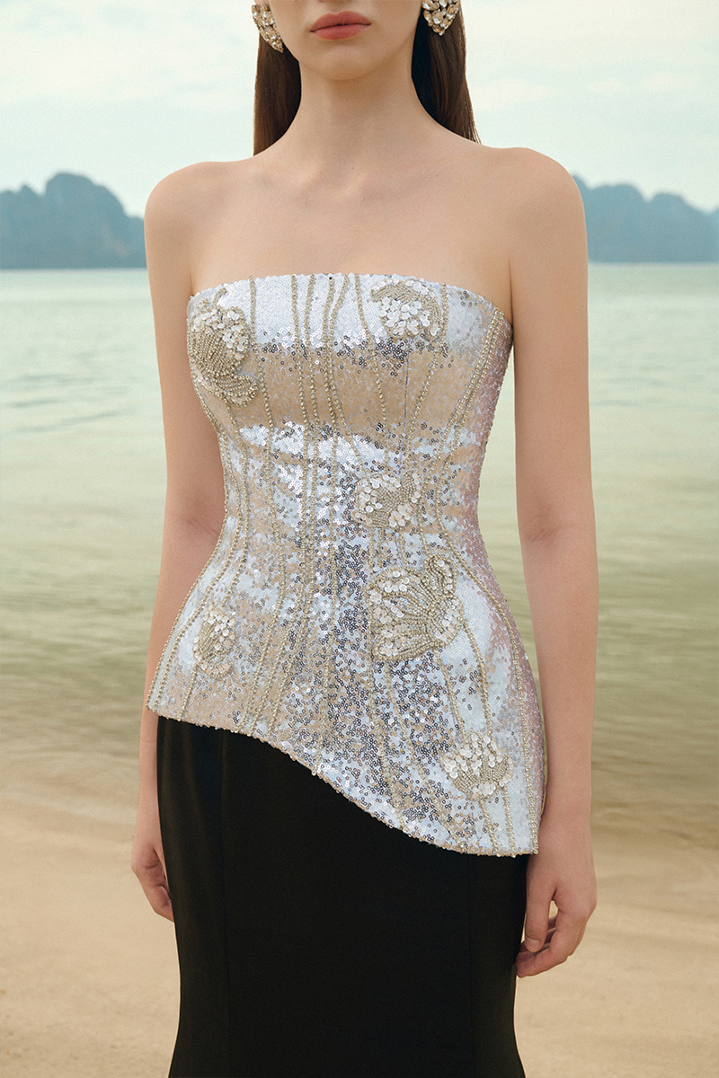Lune De Soie shimmer taffeta co-ord top and skirt set, elegant matching outfit with shiny fabric and tailored fit.