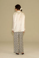 Contrast silk pajamas set featuring diamond poodle patterns, designed for comfortable loungewear by Not Just Pajama.