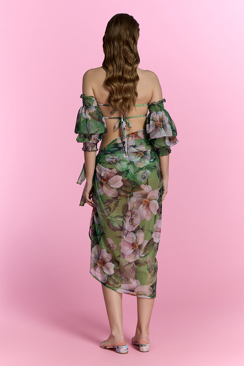 Nur Karaata sheer escape pareo cover-up shown in lightweight, flowy fabric with a delicate, semi-transparent design.