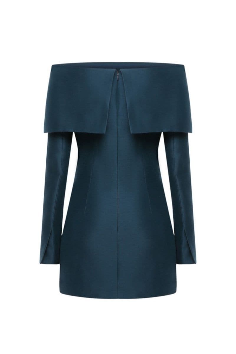 LARGE FOLD-DOWN GREEN COLLAR MINI DRESS - CULT MIA