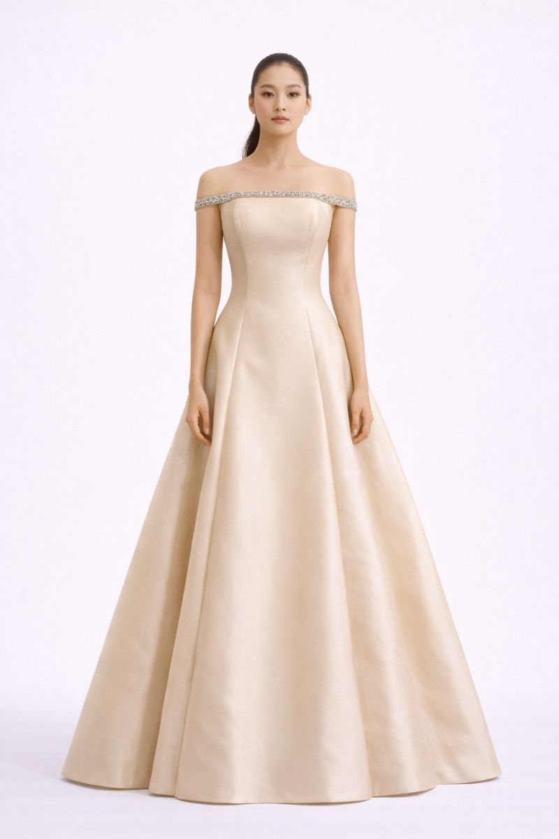 Nihan Peker Aminna ballgown with elegant flowing fabric and intricate detailing, perfect for formal occasions.