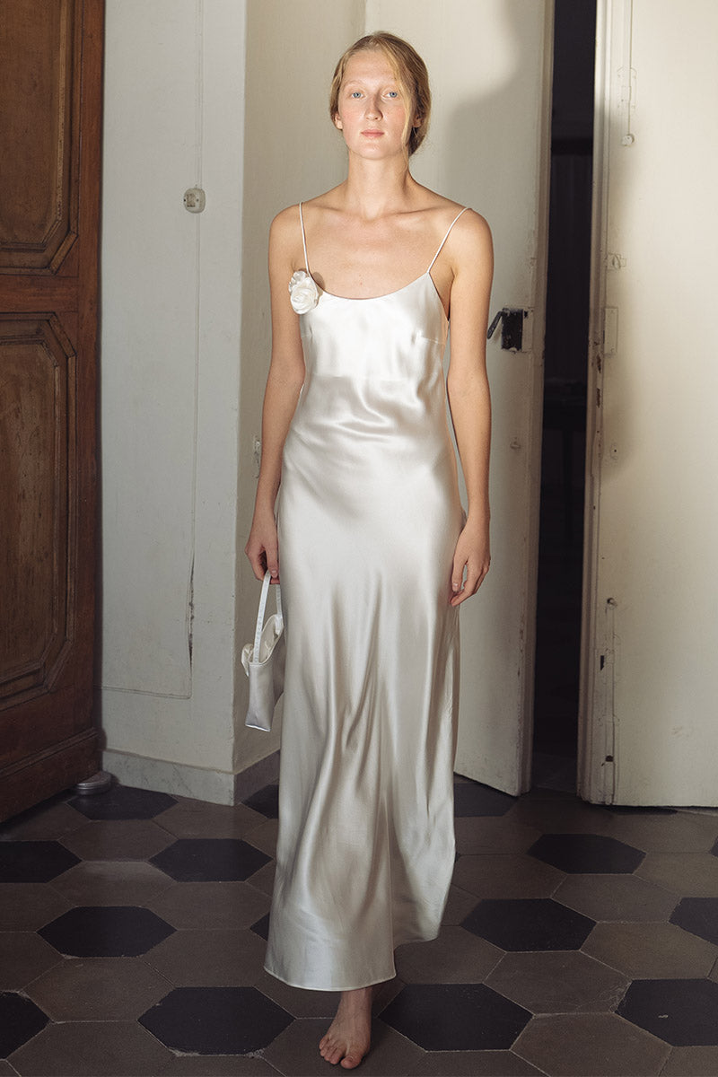 PETALS SILK BIAS-CUT DRESS IN WHITE - CULT MIA