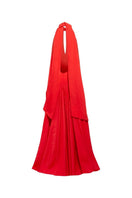 Sisters Talia Maxi Dress in Scarlet Bloom with flowing fabric and floral pattern, perfect for elegant summer occasions.