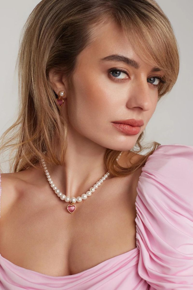 DASCHA PEARL AND PINK HEART DROP EARRINGS - CULT MIA