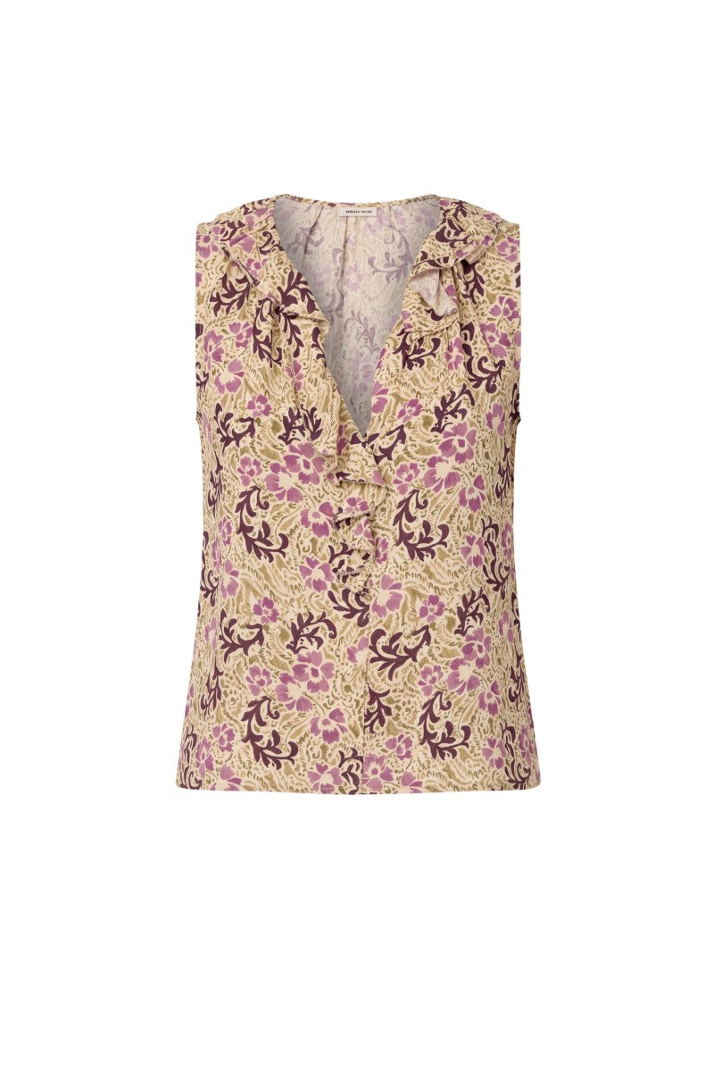 Rebecca Taylor Caroline ruffle sleeveless top with feminine ruffled sleeves and lightweight fabric, perfect for warm weather.