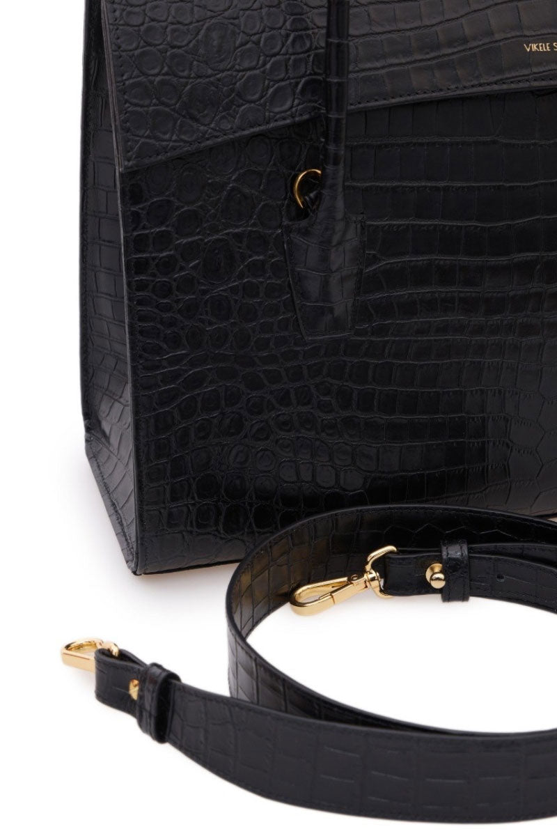 Black CELINE shoulder bag by VIKELE STUDIO, featuring a sleek design with a structured shape and stylish handle.