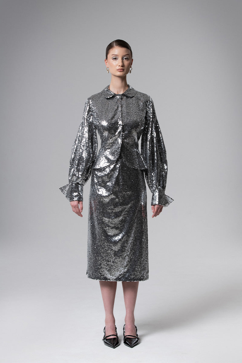 Liya sparkle blouse, stylish tops with shimmering fabric, featuring a flattering fit and elegant design for versatile wear.