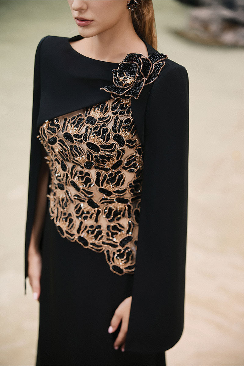 VELVET SATIN BOAT NECK DRESS IN BLACK - CULT MIA