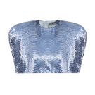 Blue sequin cape jacket by Balykina, showcasing shimmering sequins and stylish design on a fashionable outerwear piece.