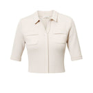 Leica pointed hem polo top in soft fabric, featuring a classic collar and short sleeves, ideal for casual stylish wear.