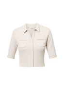 Leica pointed hem polo top in soft fabric, featuring a classic collar and short sleeves, ideal for casual stylish wear.
